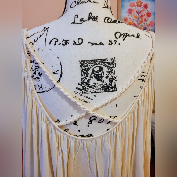 Free People Ann's Ruched Top in Tea, Boho, Scoop Neck, Criss-cross Back, EUC, M - Picture 9 of 13